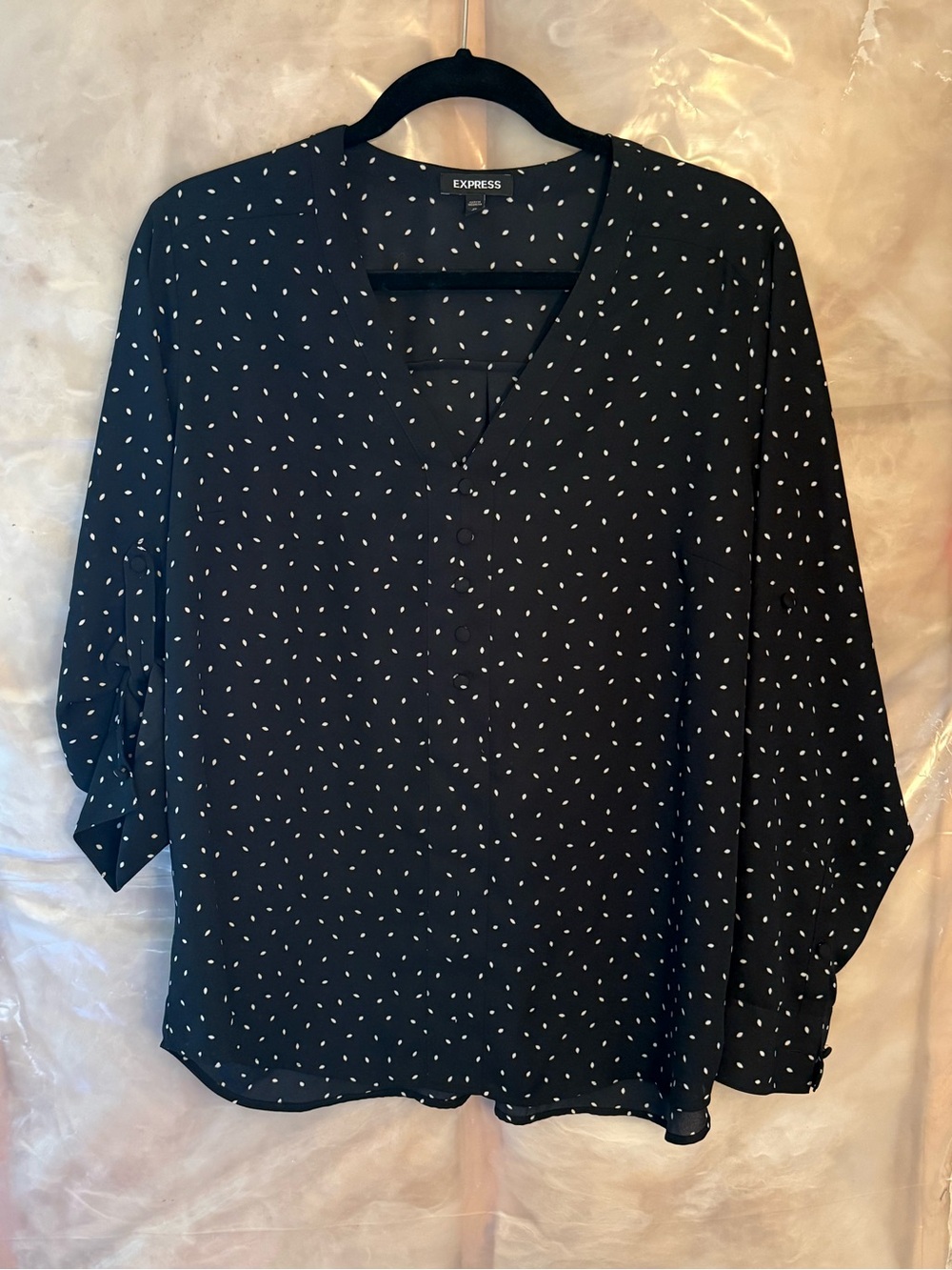 Express Black V-Neck Dot Print Blouse